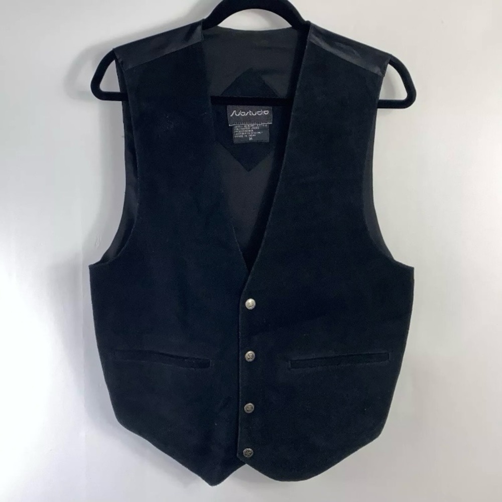 Substudio Unisex Fully Lined Satin Back Leather/Suede Black Vest Size M